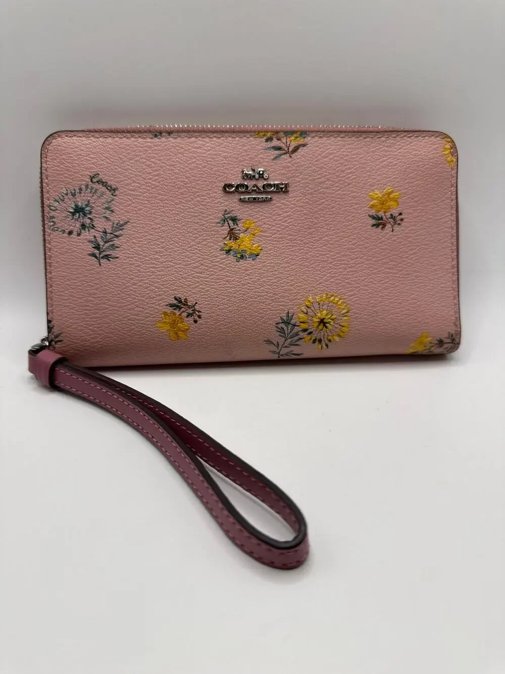 Coach Large Phone Wallet With Dandelion Floral Print Style 2877 Pink Wristlet